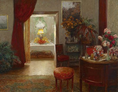 Interieur mit Blick auf einen festlich gedeckten Tisch von Olga Wisinger Florian